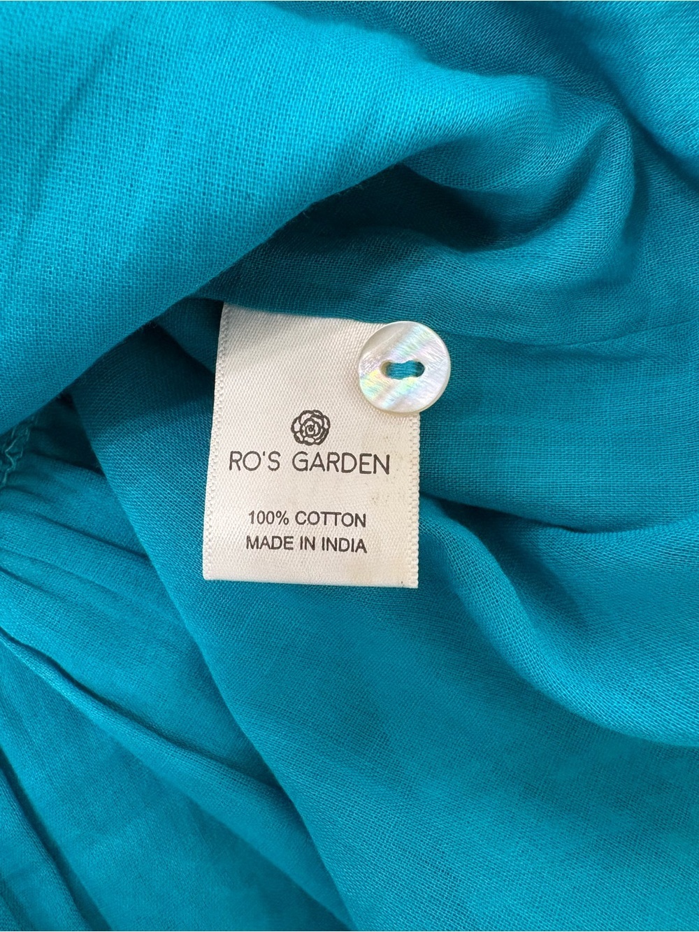 RO'S GARDEN Deauville Floral Mini Dress Button Front Collared Cotton Teal Large - Picture 6 of 9